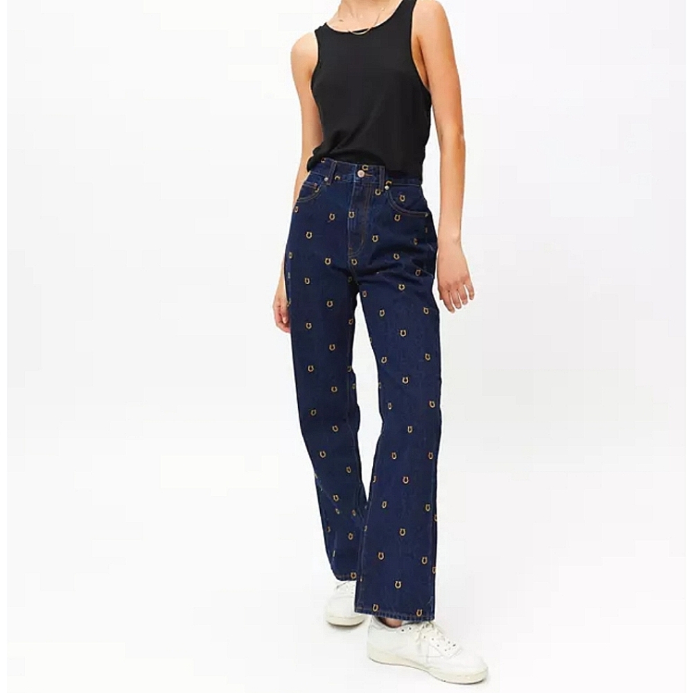 BDG High Waist Cowboy Horseshoe Jeans in Blue Multi